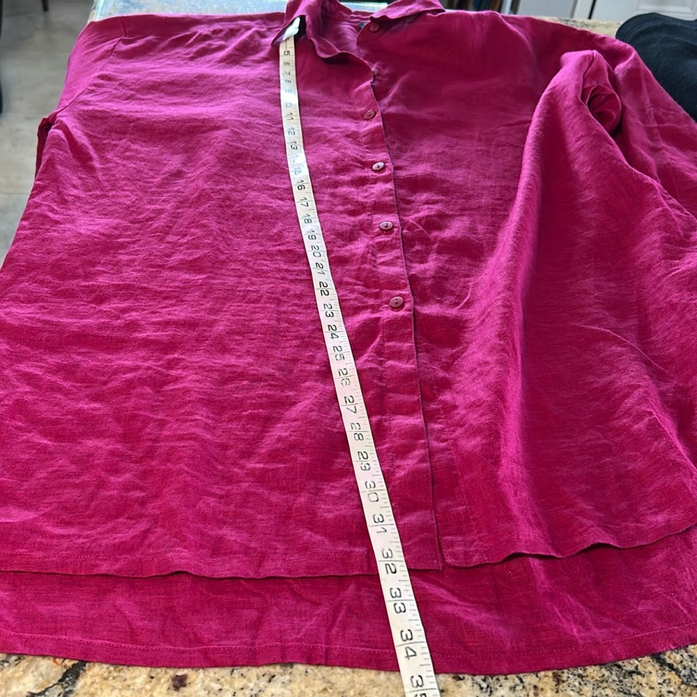 Eileen Fisher Irish Linen button down Shirt Magenta Medium - Picture 9 of 9